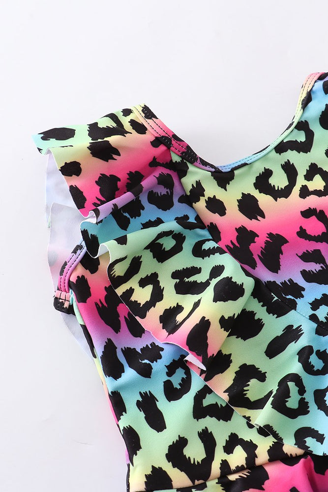 Girls Leopard Print Rainbow Swimsuit
