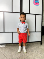 Boys Striped Shirt and Red Shorts Set