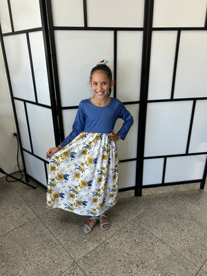 Girls Blue and Yellow Flowers Dress 12 YRS Girls Blue and Yellow Flowers Dress 12 YRS