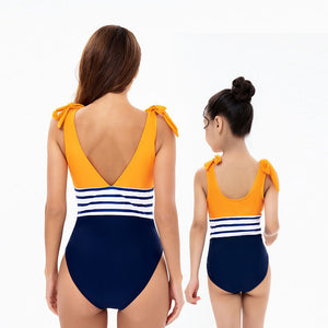One-piece blue and yellow Mommy and me Sets