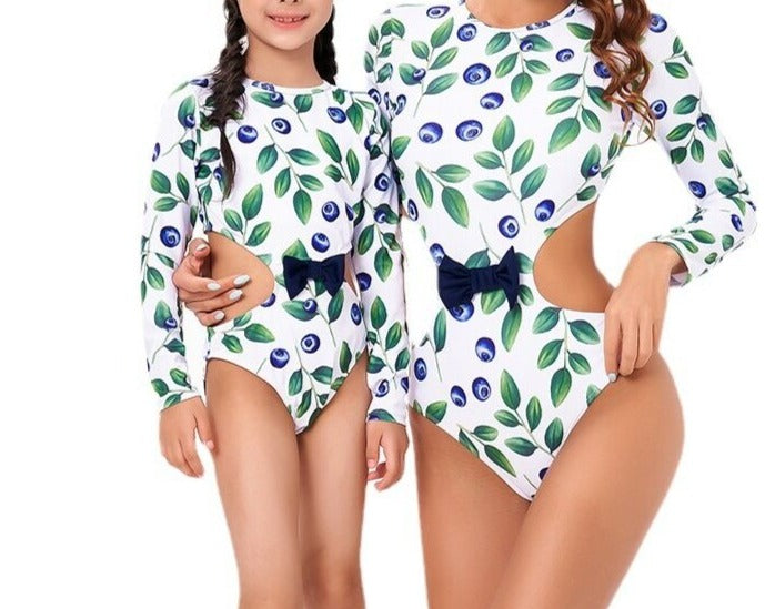 Leaves Print Mommy and Me Swim Sets