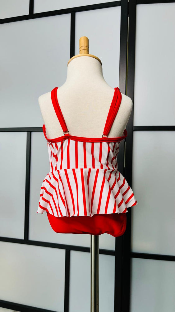 Red Striped Bow One-Piece Mommy and Me Swim Sets