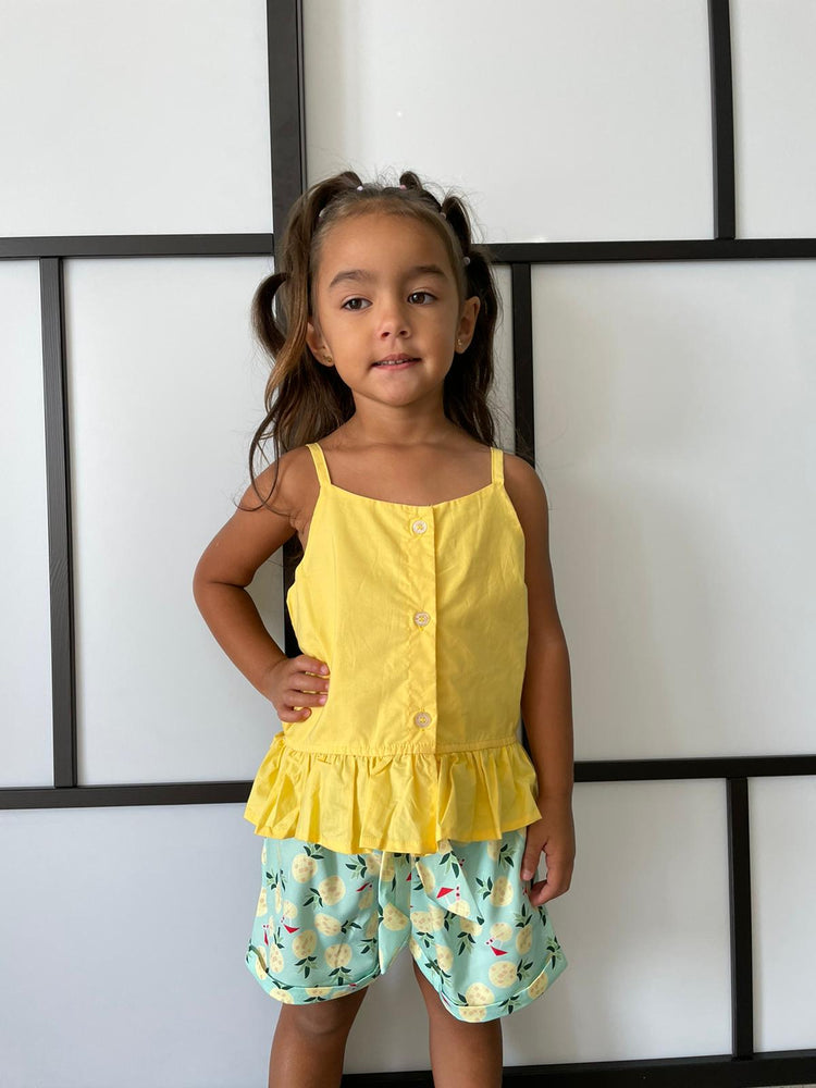 Girls Yellow Top & Pineapple Shorts Set