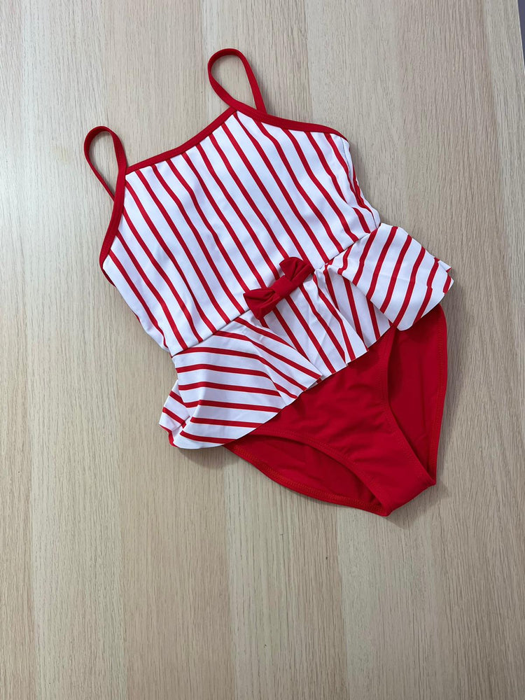 Red Striped Bow One-Piece Mommy and Me Swim Sets