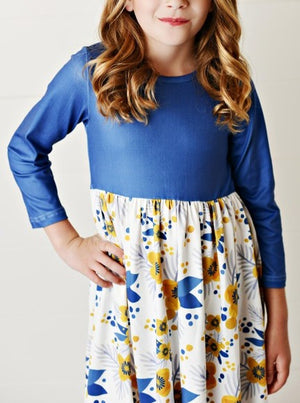 Girls Blue and Yellow Flowers Dress