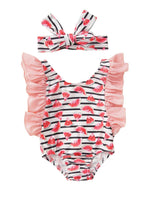 Girls Watermelon & Stripes Swimsuit Set