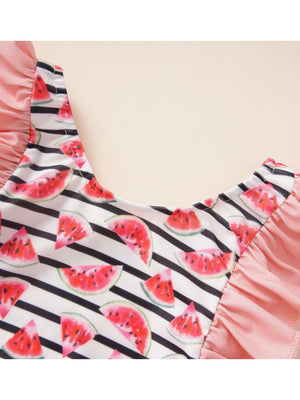 Girls Watermelon & Stripes Swimsuit Set