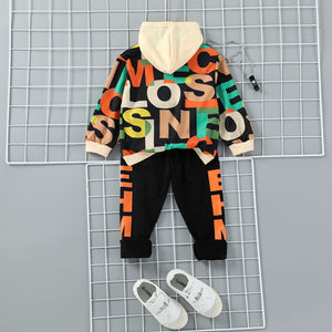 Boys Multicolor Letters Hoodie and Pants Set