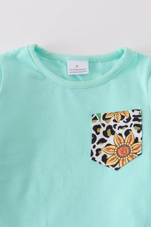 Girls Mint Sunflower Top and Jeans Set