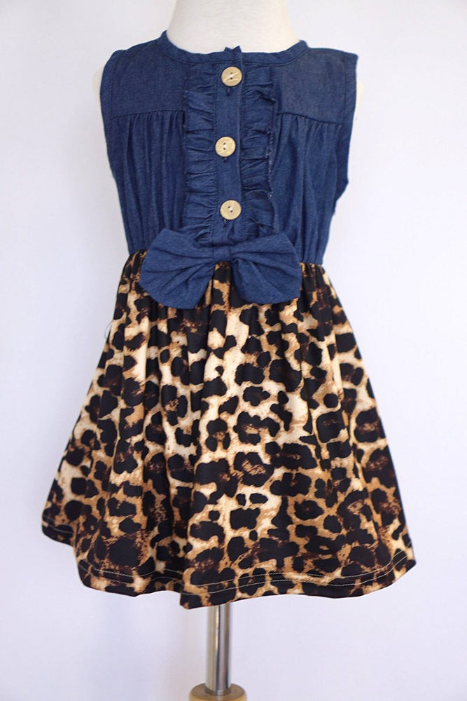 Girls Leopard & Denim Dress
