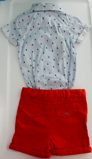 Boys Striped Shirt and Red Shorts Set
