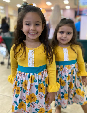 Girls Yellow & Floral Print Dress