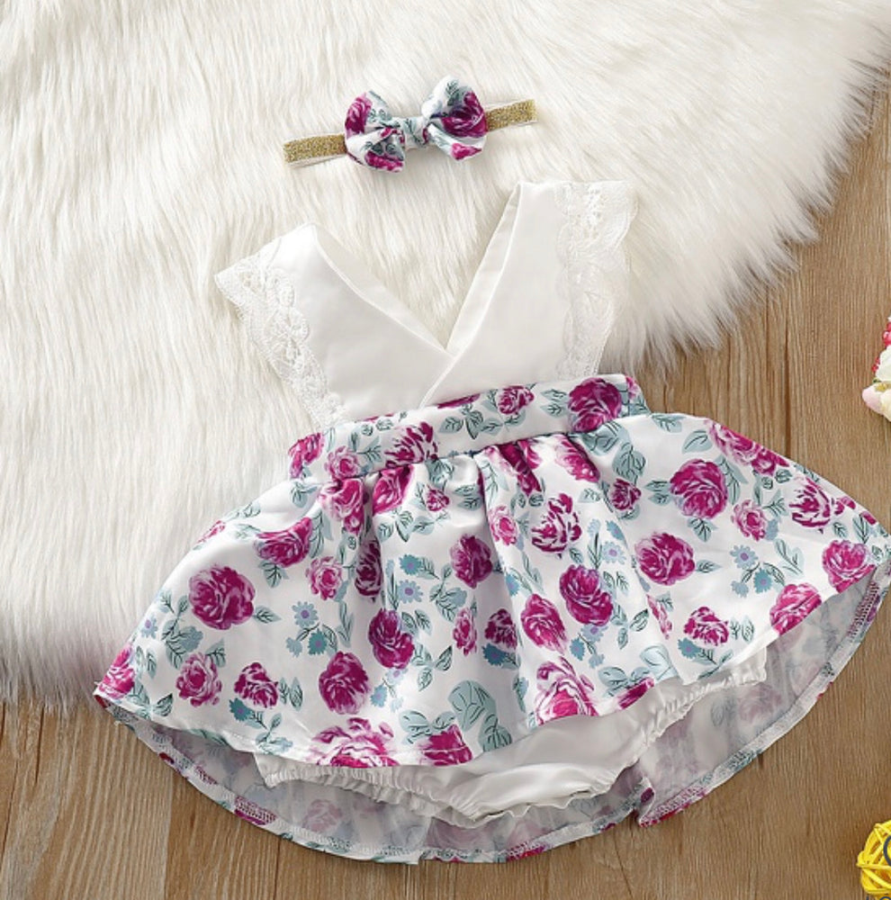 Girls Floral Bodysuit with Skirt Set