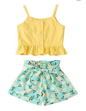 Girls Yellow Top & Pineapple Shorts Set